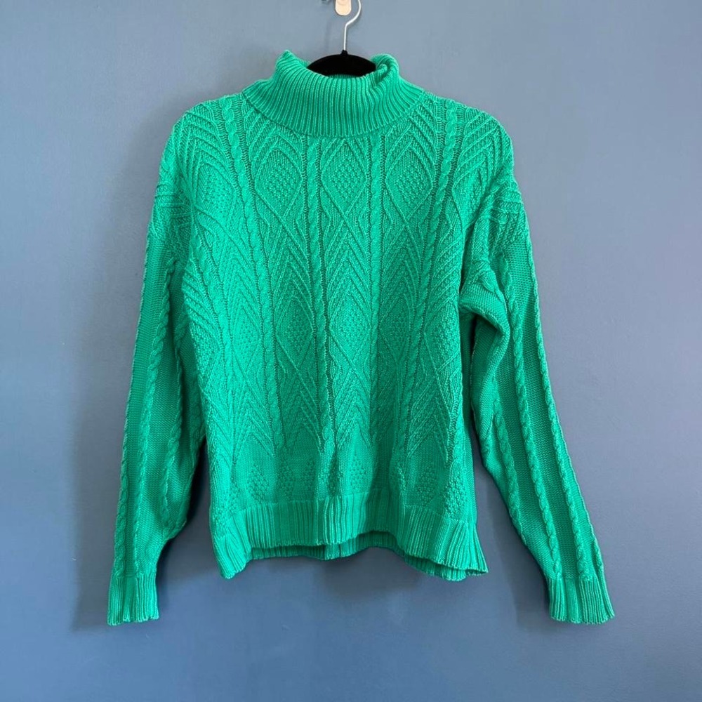 Vintage 90s Turtleneck Women's Size Medium Wainscott 100% Cotton Green Retro‎